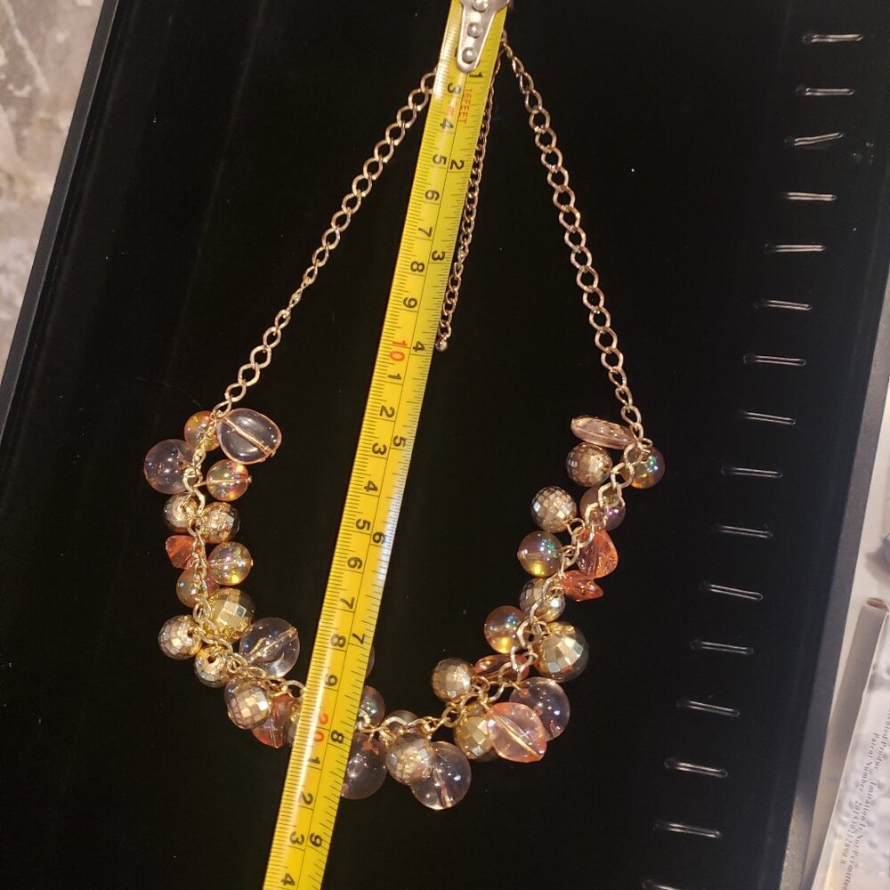 Retro Brass Tone Chain w/ Disco Ball and Peach Colored Beaded Necklace - Picture 5 of 11